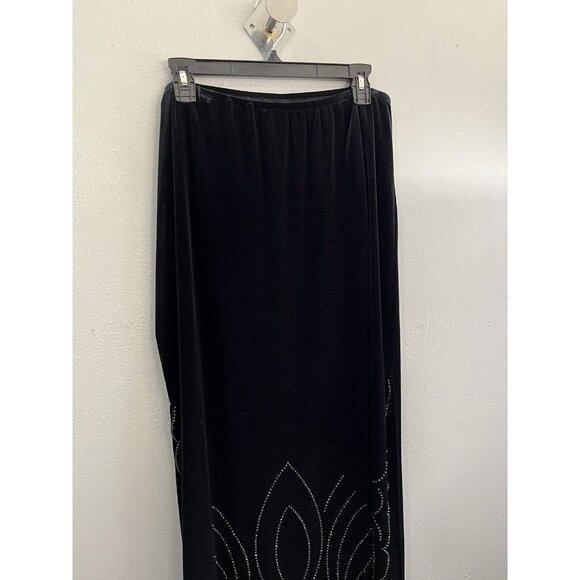 J R Nites By Caliendo Maxi Skirt Women 16 Velvet gothic Black Sequins Sides Slit - Picture 3 of 12